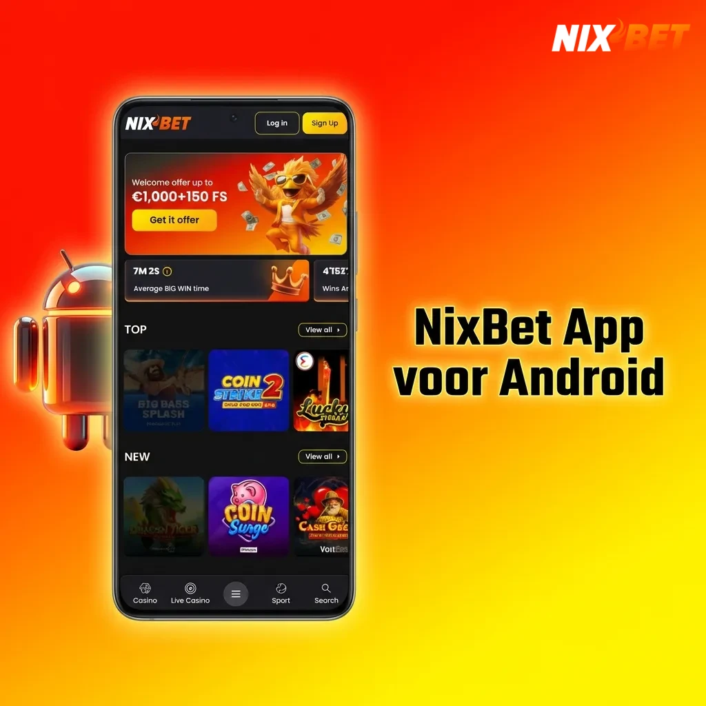 NixBet Android app interface showing sports betting and casino games available for free download