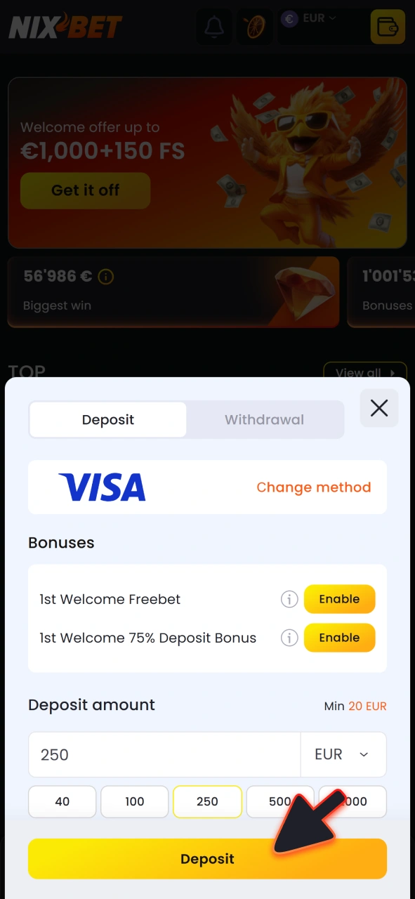 Voltooi je storting om extra NixBet-bonus te ontvangen.
