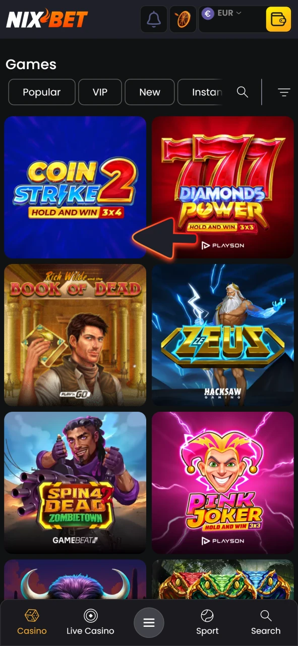 Je vindt het spel in de casinosectie van NixBet.