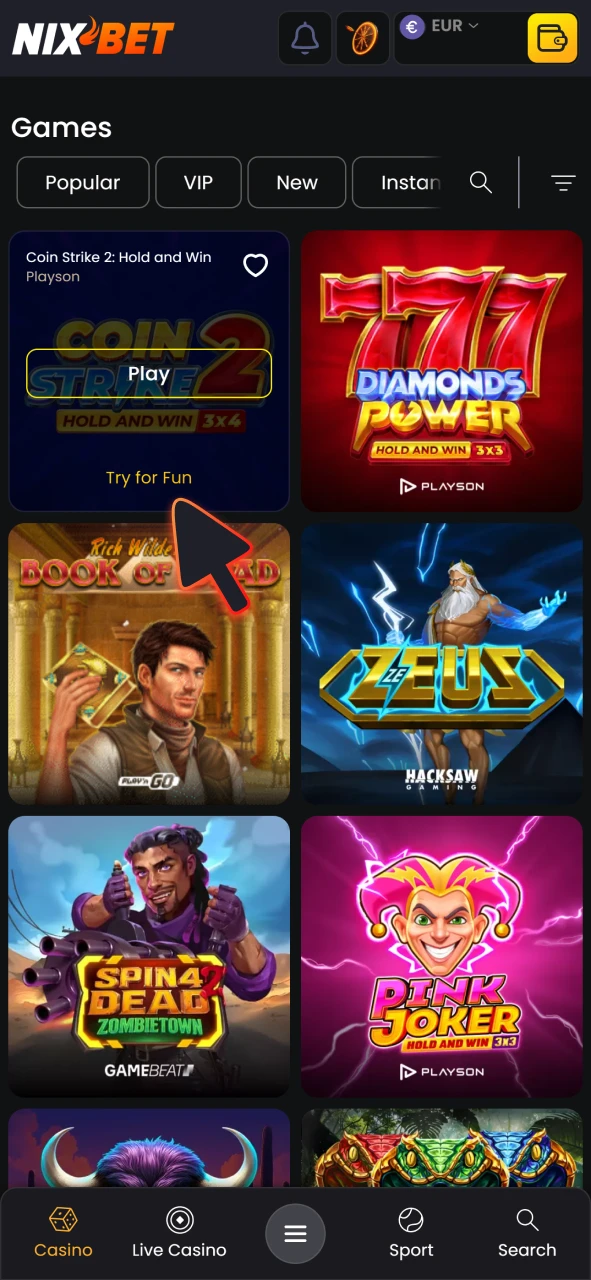 Kies voor de demoversie van gokkasten of speel met echt geld bij NixBet casino.
