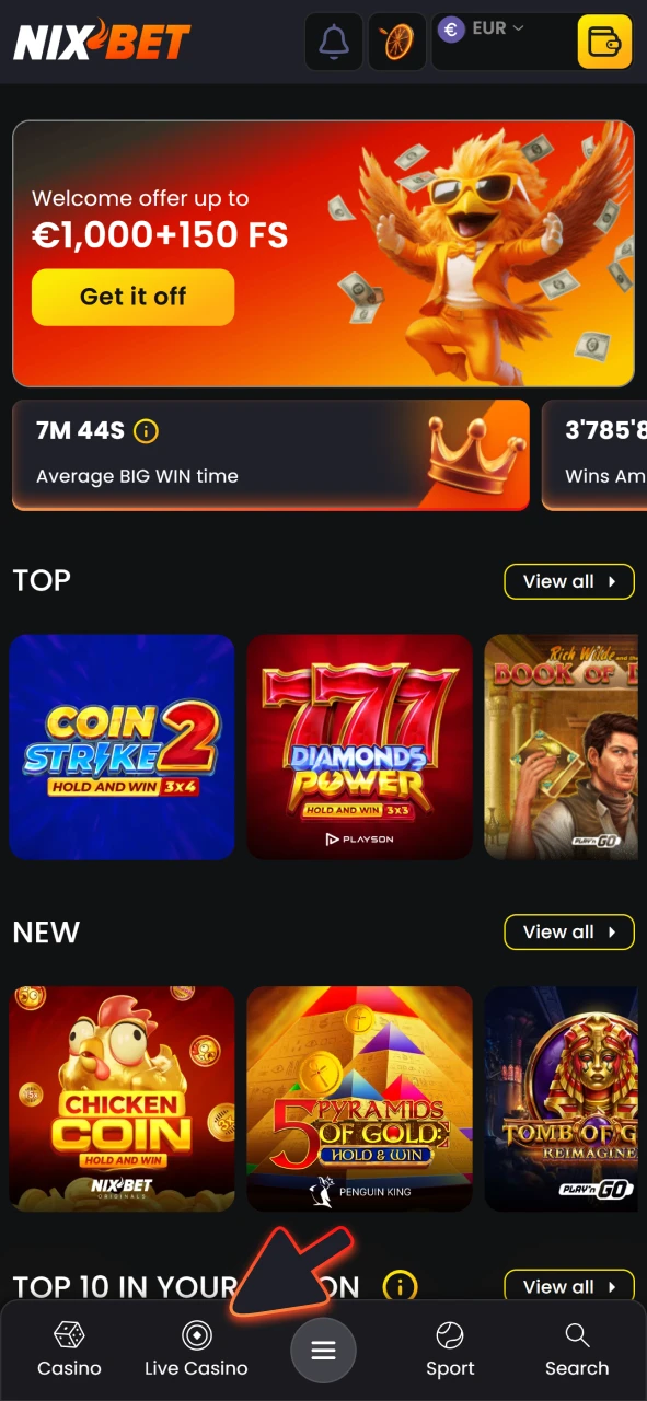 Vind de Live Casino-sectie op Nixbet.